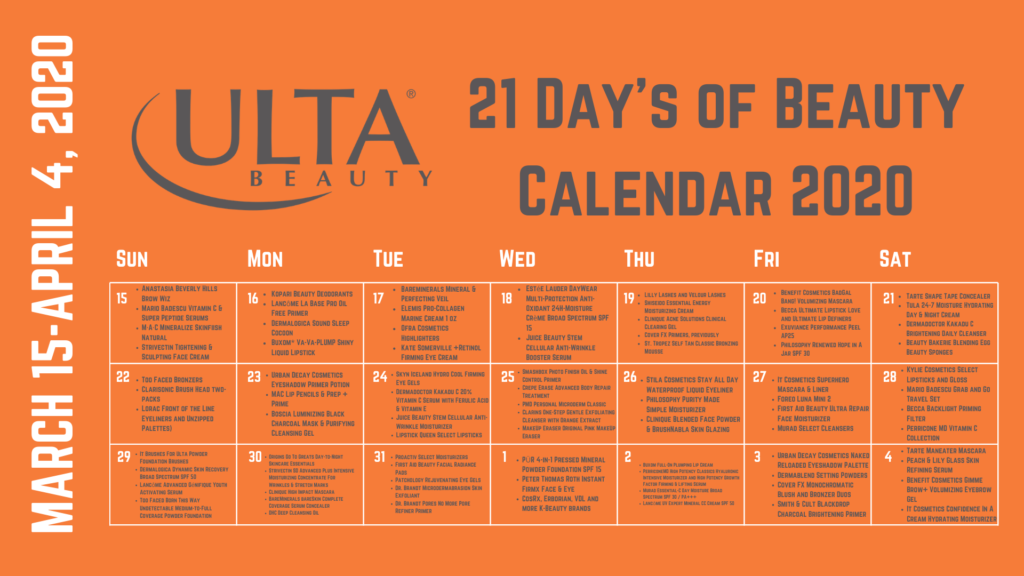 ulta 21 days of beauty calendar 2020